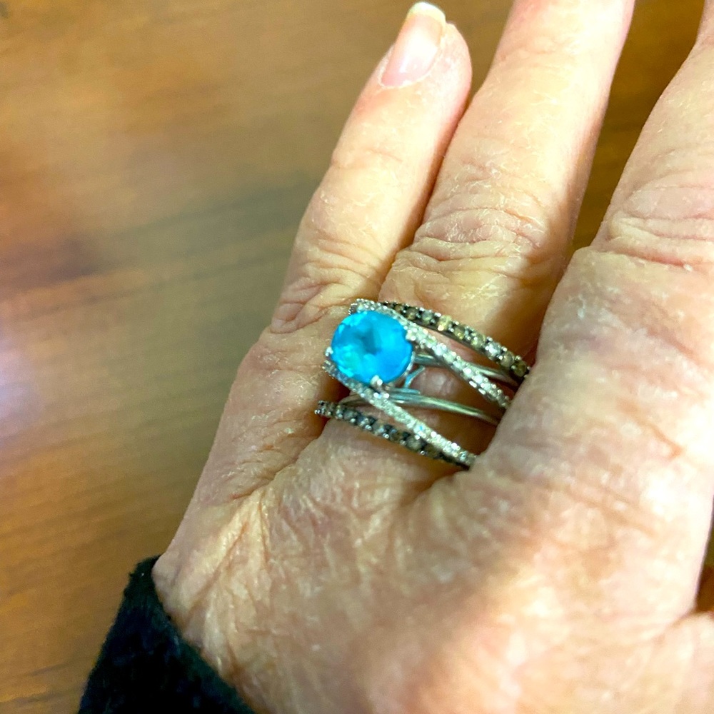 LeVian 3/4 carat diamond and 1.87 carat blue topaz ring.